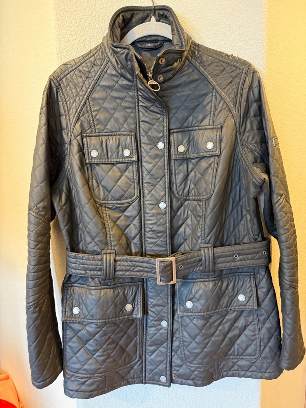 Barbour International Tourer Polarquilt Belted Biker Jacket Black Size 12